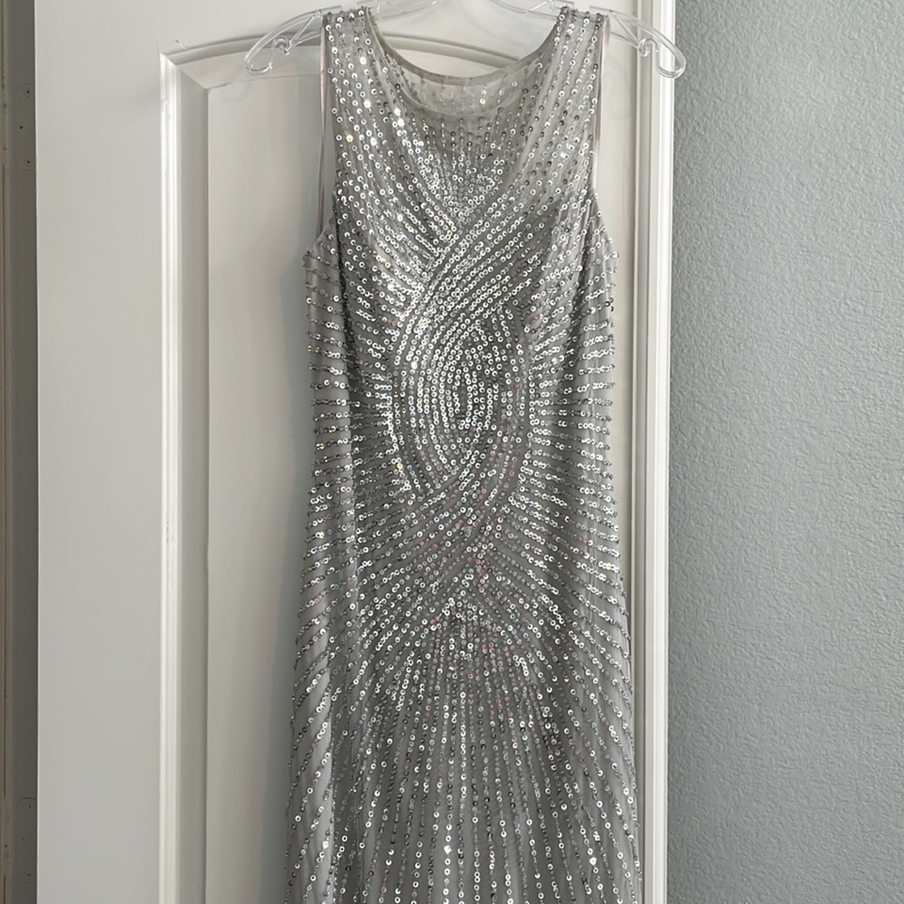 Aidan Mattox Evening Gown Dress with Silver Sequin Detailing. Prom dress